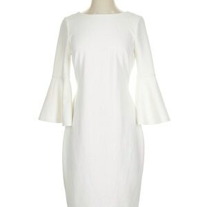 Elegant Calvin Klein White/Cream/Ivory  Flare Sleeve Dress NWT